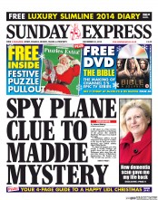 Daily Express Sunday (UK) Newspaper Front Page for 15 December 2013