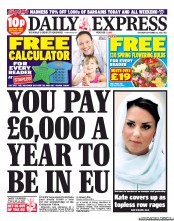 Daily Express Sunday (UK) Newspaper Front Page for 15 September 2012