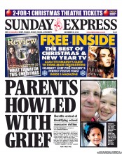 Daily Express Sunday Newspaper Front Page (UK) for 16 December 2012
