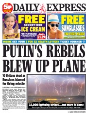 Daily Express Sunday (UK) Newspaper Front Page for 19 July 2014
