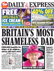 Daily Express Sunday (UK) Newspaper Front Page for 21 June 2014
