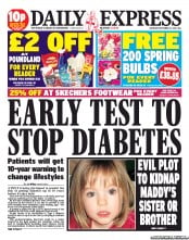 Daily Express Sunday (UK) Newspaper Front Page for 21 September 2013