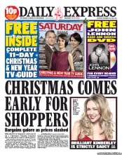 Daily Express Sunday Newspaper Front Page (UK) for 22 December 2012