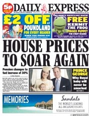 Daily Express Sunday Newspaper Front Page (UK) for 22 March 2014