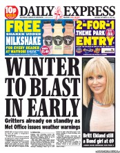 Daily Express Sunday (UK) Newspaper Front Page for 22 September 2012