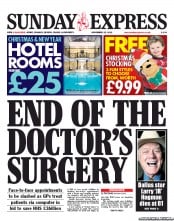 Daily Express Sunday (UK) Newspaper Front Page for 25 November 2012