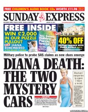Daily Express Sunday (UK) Newspaper Front Page for 25 August 2013