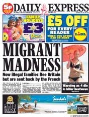 Daily Express Sunday (UK) Newspaper Front Page for 26 July 2014