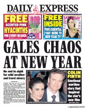 Daily Express Sunday (UK) Newspaper Front Page for 28 December 2013