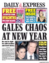 Daily Express Sunday Newspaper Front Page (UK) for 28 December 2013