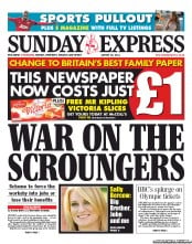 Daily Express Sunday (UK) Newspaper Front Page for 28 August 2011