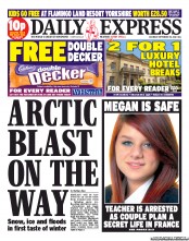 Daily Express Sunday (UK) Newspaper Front Page for 29 September 2012