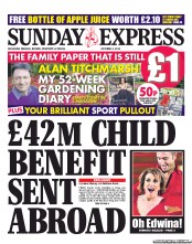 Daily Express Sunday (UK) Newspaper Front Page for 2 October 2011