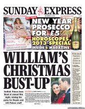 Daily Express Sunday Newspaper Front Page (UK) for 30 December 2012
