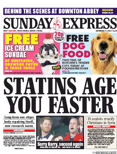 Daily Express Sunday Newspaper Front Page (UK) for 3 October 2015
