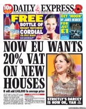 Daily Express Sunday (UK) Newspaper Front Page for 3 November 2012
