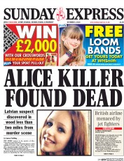 Daily Express Sunday Newspaper Front Page (UK) for 5 October 2014