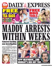 Daily Express Sunday (UK) Newspaper Front Page for 6 July 2013