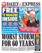 Daily Express Sunday (UK) Newspaper Front Page for 7 December 2013