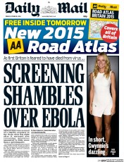 Daily Mail Newspaper Front Page (UK) for 10 October 2014