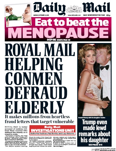 Daily Mail Newspaper Front Page (UK) for 10 October 2016