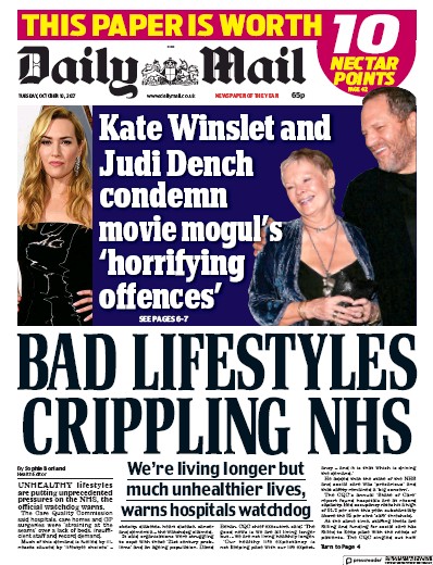 Daily Mail Newspaper Front Page (UK) for 10 October 2017