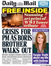 Daily Mail (UK) Newspaper Front Page for 10 November 2018