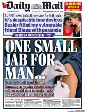 Daily Mail (UK) Newspaper Front Page for 10 November 2020