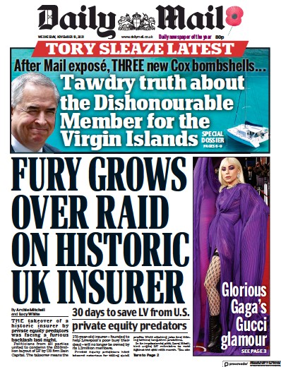 Daily Mail Newspaper Front Page (UK) for 10 November 2021