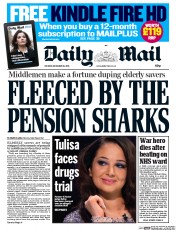 Daily Mail (UK) Newspaper Front Page for 10 December 2013