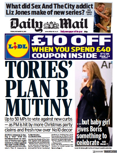 Daily Mail Newspaper Front Page (UK) for 10 December 2021