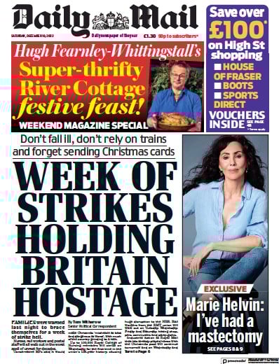 Daily Mail Newspaper Front Page (UK) for 10 December 2022