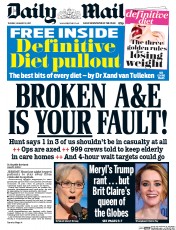 Daily Mail (UK) Newspaper Front Page for 10 January 2017