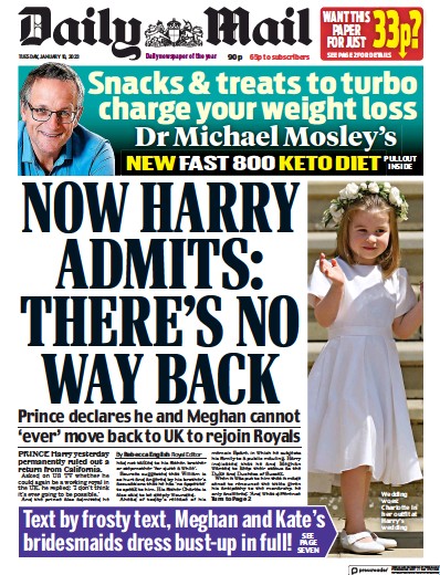 Daily Mail Newspaper Front Page (UK) for 10 January 2023