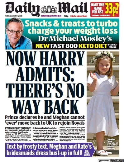 Daily Mail Newspaper Front Page (UK) for 10 January 2023