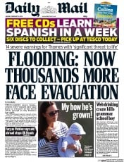 Daily Mail Newspaper Front Page (UK) for 10 February 2014