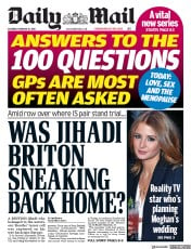 Daily Mail (UK) Newspaper Front Page for 10 February 2018