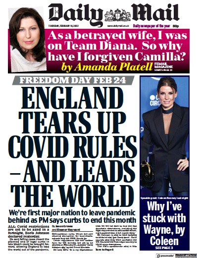 Daily Mail Newspaper Front Page (UK) for 10 February 2022