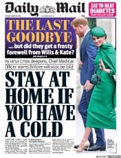 Daily Mail (UK) Newspaper Front Page for 10 March 2020