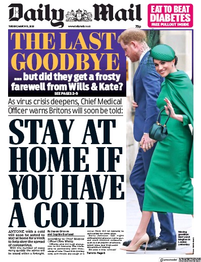 Daily Mail Newspaper Front Page (UK) for 10 March 2020