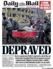 Daily Mail (UK) Newspaper Front Page for 10 March 2022