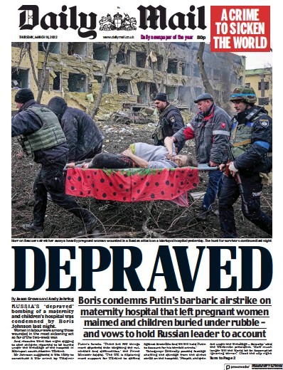 Daily Mail Newspaper Front Page (UK) for 10 March 2022