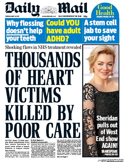 Daily Mail Newspaper Front Page (UK) for 10 May 2016