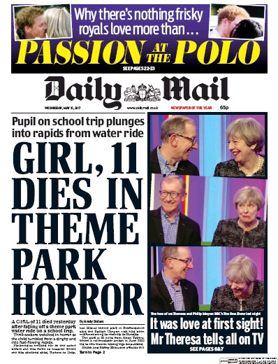 Daily Mail Newspaper Front Page (UK) for 10 May 2017