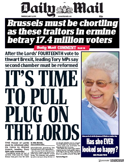 Daily Mail Newspaper Front Page (UK) for 10 May 2018