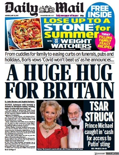 Daily Mail Newspaper Front Page (UK) for 10 May 2021