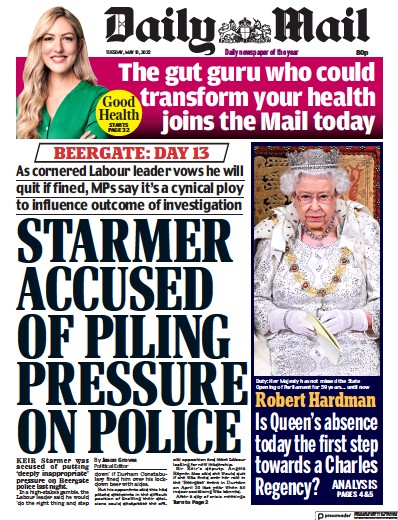 Daily Mail Newspaper Front Page (UK) for 10 May 2022