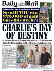 Daily Mail (UK) Newspaper Front Page for 10 July 2017