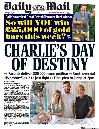 Daily Mail Newspaper Front Page (UK) for 10 July 2017
