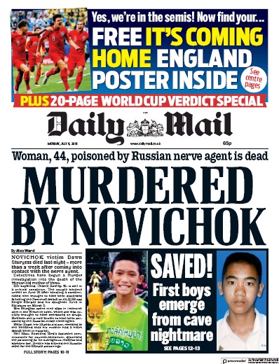 Daily Mail Newspaper Front Page (UK) for 10 July 2018